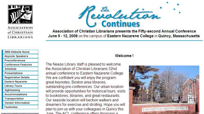 Association of Christian Librarians 2008 Conference homepage screenshot