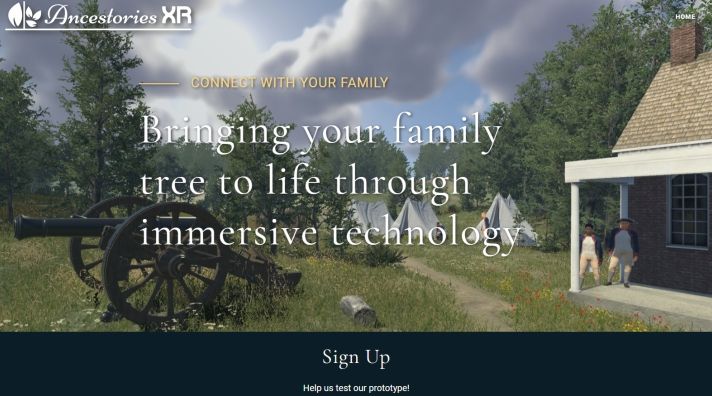 Ancestories XR website homepage screenshot