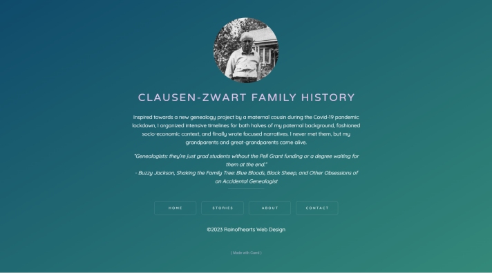 Clausen-Zwart Family History website homepage screenshot