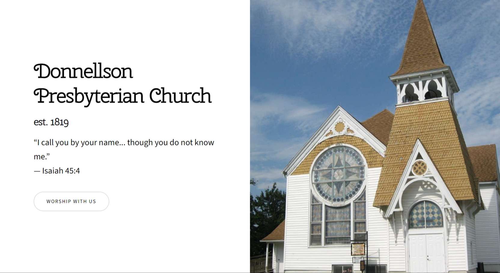 Donnellson Presbyterian Church website homepage screenshot