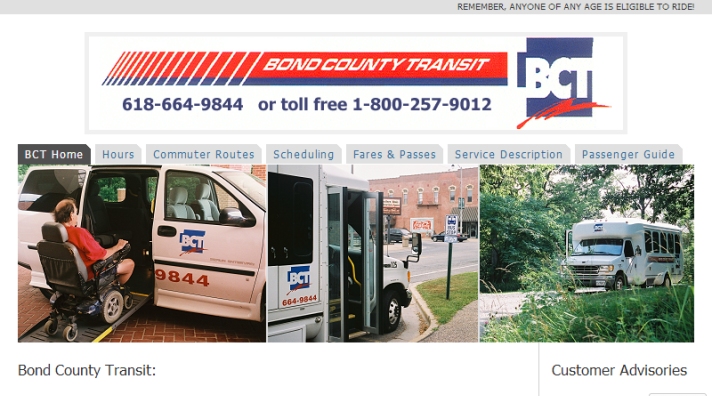 Bond County Transit homepage screenshot