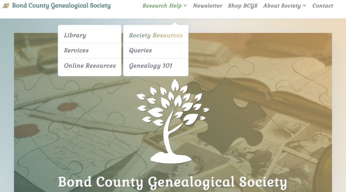Bond County Genealogical Society 2021 homepage screenshot