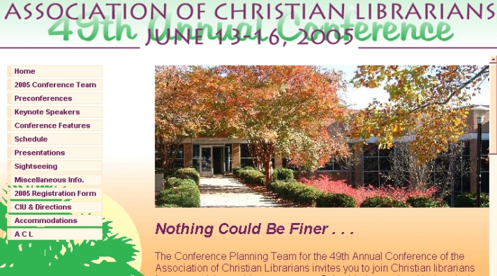Association of Christian Librarians 2005 Conference homepage screenshot
