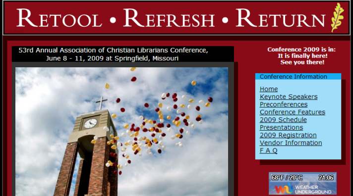 Association of Christian Librarians 2009 Conference homepage screenshot